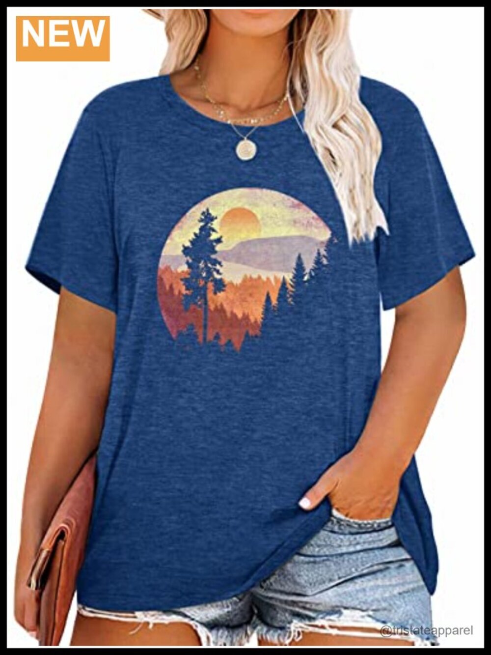 Plus Size Vintage Graphic Tee - Sunset Camping Print Casual Nature Travel